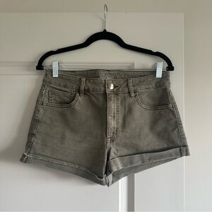 American Eagle Hi Rise Shortie Olive Denim Shorts